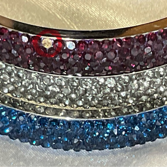 Set of 3 pave crystal stainless steel bangle cuff bracelets - Picture 8 of 13